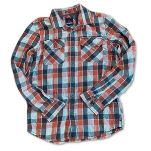 Prana Men's Casual Orange Brown Plaid Long Sleeve Flanel Button Down Shirt